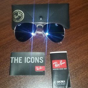 Rayban Aviater Shades, Blue Lens w/ Gold Accents